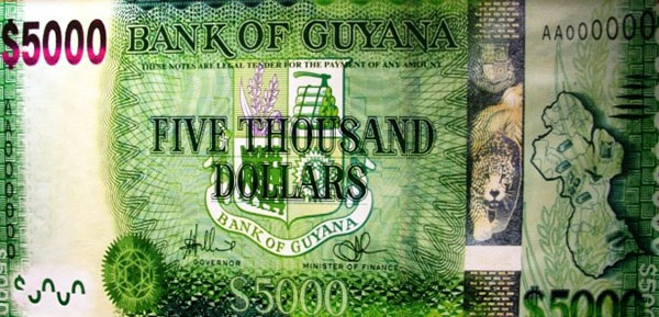 Guyana Launches 5,000 Dollar Note