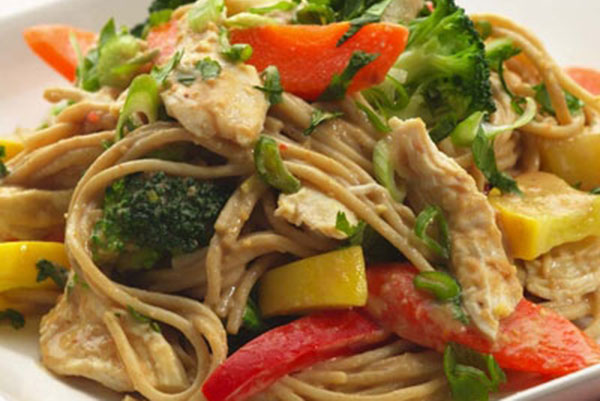 Peanut Noodles with Shredded Chicken and Vegetables