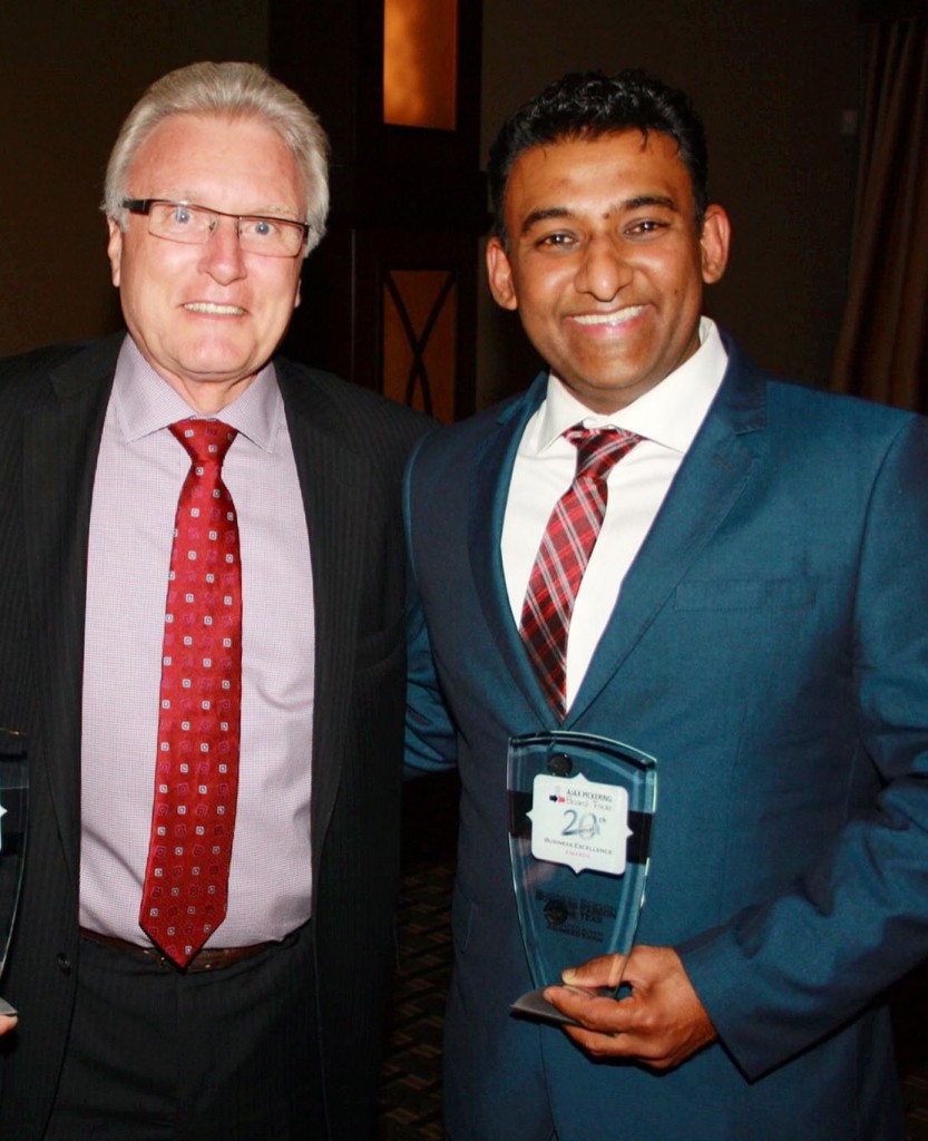 Khan shows off his award with Pickering's Mayor, Dave Ryan. Photo courtesy of APBOT.
