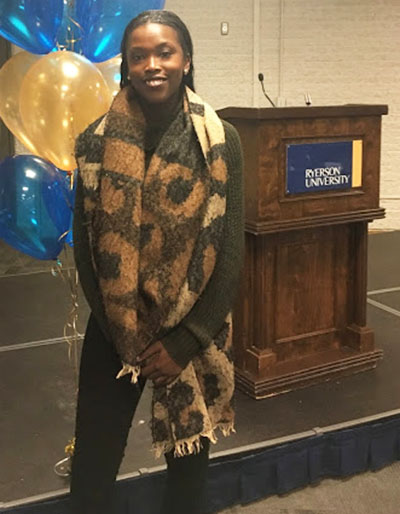 Donica Willis, Graphic and Web Specialist, Ryerson Student Affairs, recipient of the Rosemary Sadlier Award. Photo by Neil Armstrong.