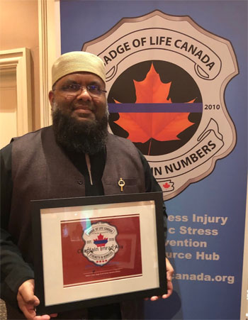 In 2019, Imam Ally also received the Chaplain of the Year award from Badge of Life Canada (BOLC), in recognition for his continued service to first responders. Photo contributed.