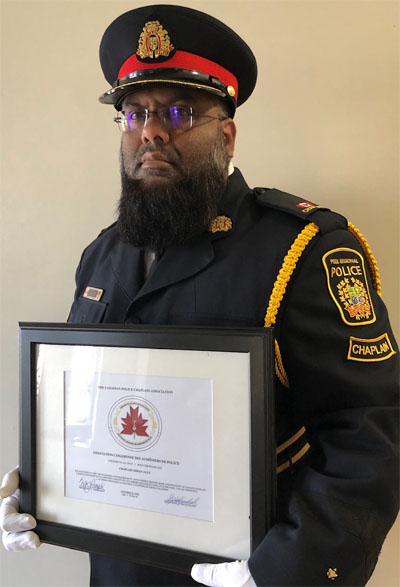 Imam Ally is the first Peel Regional Police Chaplain -- and the first Imam and Muslim Chaplain, in Canada -- to achieve certification from the Canadian Police Chaplains' Association. Photo contributed.