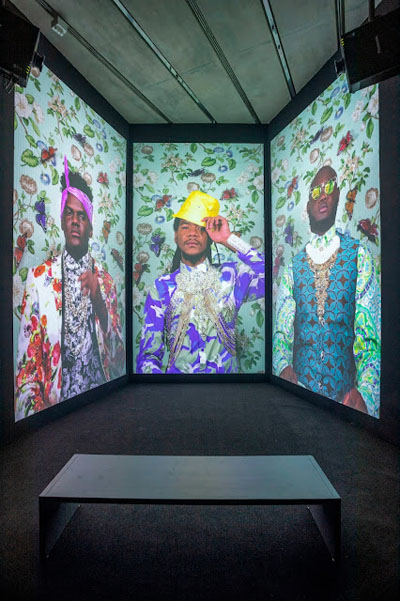Ebony G. Patterson. ...three kings weep..., 2018. three-channel digital colour video projection with sound, Running Time: 8 Minutes, 34 Seconds. Purchase, with funds from the Photography Curatorial Committee, 2020. © Ebony G. Patterson, courtesy Monique Meloche Gallery, Chicago. 2019/2469.