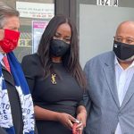 Toronto Mayor, John Tory, seen with Nadine Spencer (centre), BBPA Chief Executive Officer, and Ross Cadastre (right), President of the BBPA, at the official opening of the organisation's storefront office on Eglinton Avenue,West, in Little Jamaica. Photo courtesy of the BBPA.