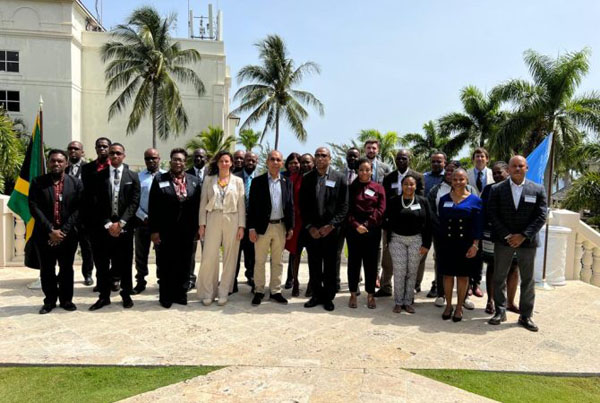 Deputy Prime Minister and Minister of National Security, Dr. Horace Chang (fifth left, front row), with members of the technical working group developing the country’s national organised crime strategy. Photo contributed.
