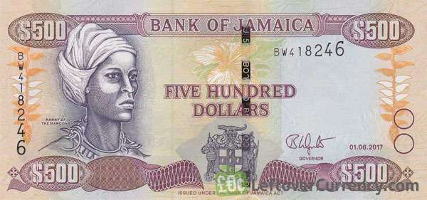 An artist's rendition of Nanny of the Maroons adorns the Jamaican $500 note.