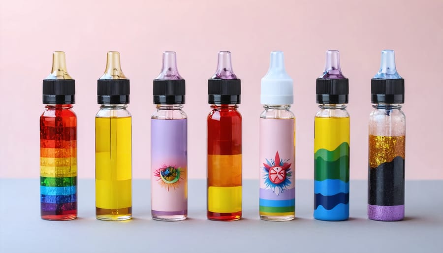 Various vaping products from queer-owned brands with LGBTQ+ themed packaging.